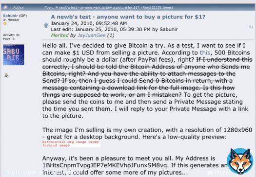 This Twitter Space was FIRE  We discovered that:   the first purchase EVER with bitcoin was buying a JPEG for 500 BTC in Feb 2010   it pre-dates the the famous 10,000 BTC pizza   satoshi himself helped facilitate the JPEG sale   laser-eye cult in absolute SHAMBLES