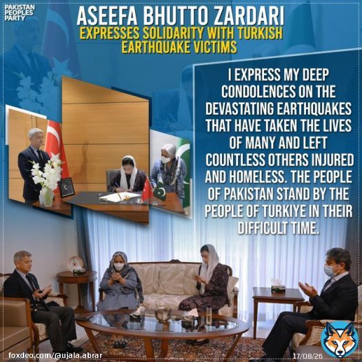 Bibi @AseefaBZ and Provincial Health Minister Sindh Dr. @AzraPechuho visited the Turkiye Consulate in Karachi to offer condolences over the deaths in devastating earthquakes.  Bibi Aseefa Bhutto Zardari and Dr Azra Pechuho also wrote condolence remarks on the condolence book.