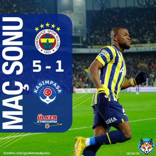 Spor Toto S&uuml;per Lig&rsquo;in 21. haftasında Fenerbah&ccedil;e'miz, #Evimiz&Uuml;lkerStadyumu&rsquo;nda Kasımpaşa&rsquo;yı 5-1 mağlup ediyor!   Tebrikler @fenerbahce! #FBvKAS  #Fenerbahce #UlkerStadyumu
