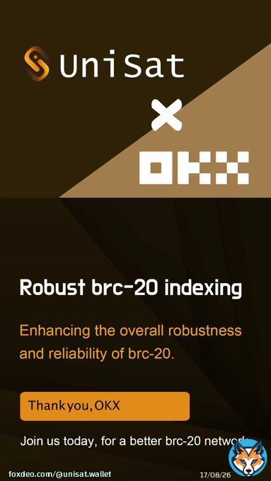 We are delighted to announce that @OKX and @unisat_wallet  are collaborating to develop a cross-verification process for BRC-20 transaction indexing on the #Bitcoin blockchain.   This marks the initial stride towards decentralized indexing, enhancingthe overall robustness and&hellip;
