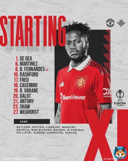 Manchester United starting line-up in the UEFA Europa League against Real Betis #MUFC