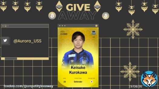 Jour 23 #Giveaway #Noel   Une belle carte Keisuke Kurokawa  vous est offert part @Aurora_USS    Pour participer  RT & Suivez @Aurora_USS & @Unpetitgiveaway  26/12 &agrave; 22h  #Concours #Crypto #Sorare #ETH #SorareGiveaway #Sorare #Giveaways
