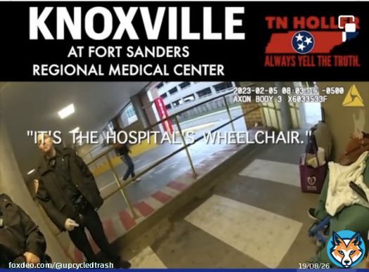 #FortSandersHospital in #Knoxville cared more about their wheelchair than this woman&rsquo;s life, & the #KPD told this wheelchair-bound woman, whose own wheelchair was left at the airport when she was transported to the hospital, too bad! Get up& get off the property! #LisaEdwards