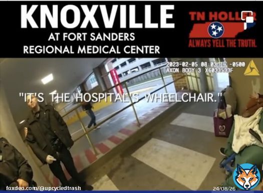 #FortSandersHospital in #Knoxville cared more about their wheelchair than this woman&rsquo;s life, & the #KPD told this wheelchair-bound woman, whose own wheelchair was left at the airport when she was transported to the hospital, too bad! Get up& get off the property! #LisaEdwards
