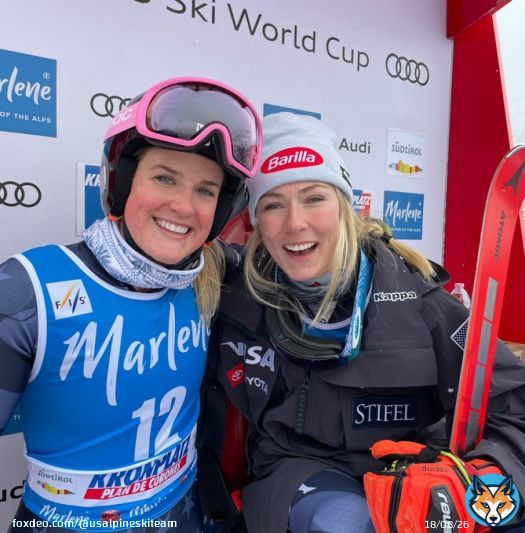 Yes!! @MikaelaShiffrin sitting in first after the first run, @PaulaMoltzan in fifth.   #StifelUSAlpineTeam