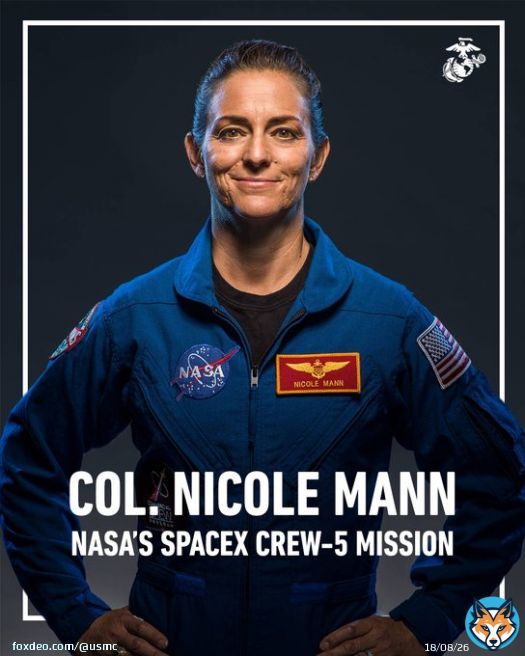 Good luck to #MarineCorps Col. Nicole A. Mann, the commander of @NASA&rsquo;s SpaceX #Crew5 mission to the International Space Station.  You can watch live coverage of the launch tomorrow, Oct. 5, 2022.  #MarinesOfTheCorps #NASA