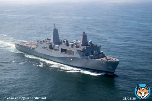 USS John P. Murtha (LPD 26) steams in the #PacificOcean and pulls into #SanFrancisco for Fleet Week. #FleetWeekSF is an annual opportunity for the American public to meet their @USNavy, @USMC and @USCG  teams and experience America's sea services