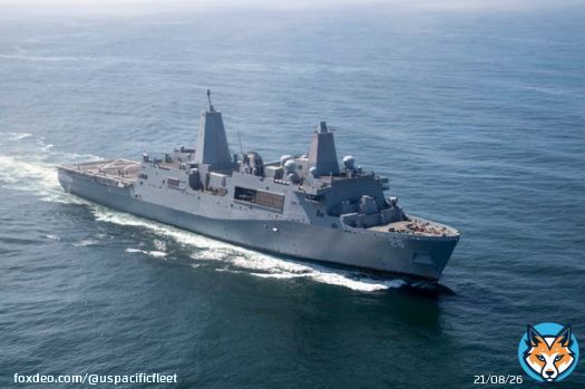 USS John P. Murtha (LPD 26) steams in the #PacificOcean and pulls into #SanFrancisco for Fleet Week. #FleetWeekSF is an annual opportunity for the American public to meet their @USNavy, @USMC and @USCG  teams and experience America's sea services