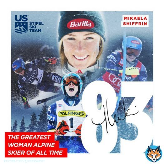 .@MikaelaShiffrin WINS!!!! HISTORY IS MADE!!!   .@mikaelashiffrin has become the winningest woman alpine skier in history, taking her 83rd World Cup victory today in Kronplatz !!   #stifelusalpineteam @Stifel