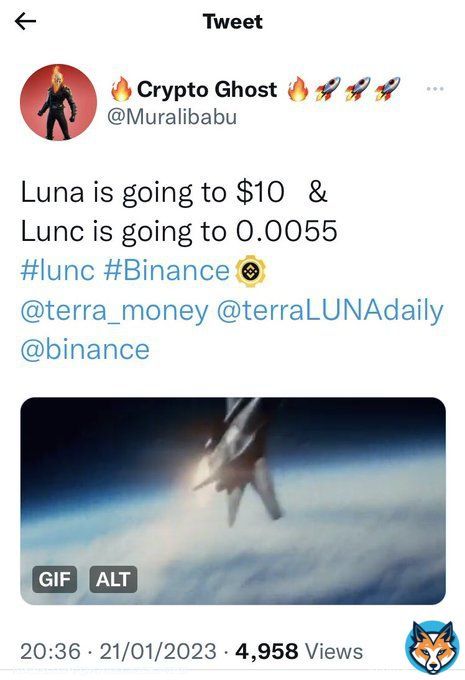 OK! If you think&hellip;   #LUNA is going to $10  then I think&hellip;  #LUNC is going to $1   This is fair considering it&rsquo;s MOTHER $LUNC & has 3 times the MC & volume   #Binance #BinanceBuild #BinanceLUNC #Crypto #CryptoNews #LunaClassic #LUNCcommunity #cryptocurrencies #CryptoGem #LFG