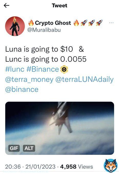 OK! If you think&hellip;   #LUNA is going to $10  then I think&hellip;  #LUNC is going to $1   This is fair considering it&rsquo;s MOTHER $LUNC & has 3 times the MC & volume   #Binance #BinanceBuild #BinanceLUNC #Crypto #CryptoNews #LunaClassic #LUNCcommunity #cryptocurrencies #CryptoGem #LFG
