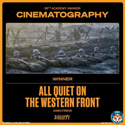 The #Oscar for Cinematography goes to James Friend for his work on 'All Quiet on the Western Front.'