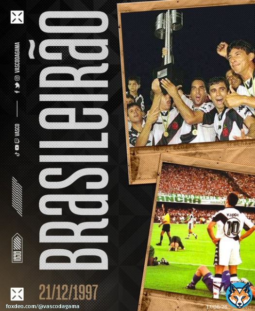 21/12/1997 - A &eacute;pica conquista do terceiro Brasileir&atilde;o de nossa hist&oacute;ria.   Equipe do segundo jogo da final:  Carlos Germano; V&aacute;lber, Odvan, Mauro Galv&atilde;o e Felipe; Luisinho, Nasa, Juninho (Pedrinho) e Ramon; Edmundoe Evair (N&eacute;lson).   T&eacute;cnico: Ant&ocirc;nio Lopes.  #VascoDaGama