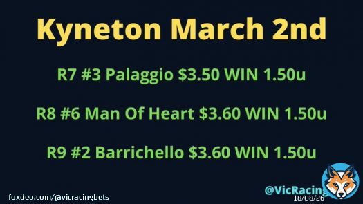 4.50u @ Kyneton tomoz. #Booked @ Bet365 (Bets @ 1:10pm) #VicRacingBets #ShopEarly #HaveFun #GambleResponsibly #ShopAround