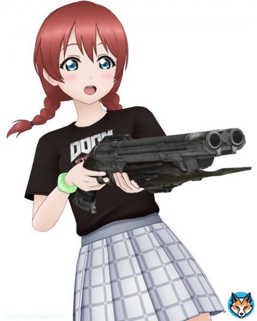 Happy birthday, Emma.  She's getting acquainted with the Super Shotgun.  #lovelive  #虹ヶ咲 #エマ・ヴェルデ生誕祭2023
