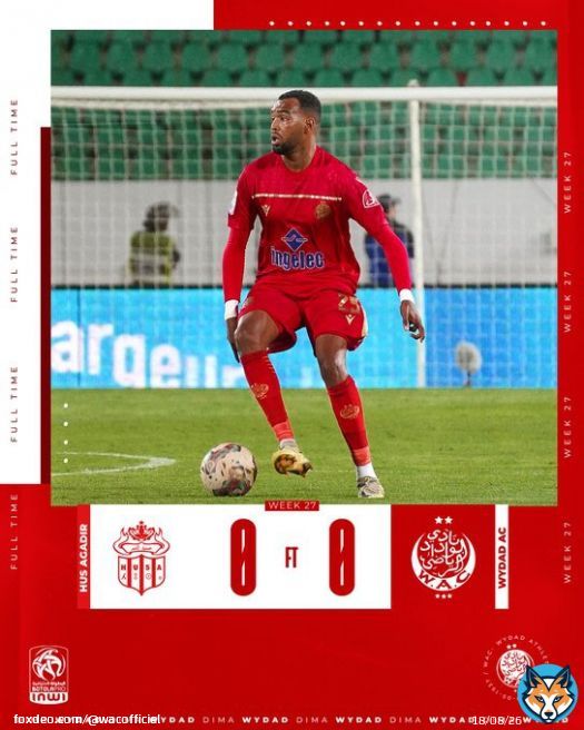 No breakthrough. The match concludes with a 0-0 scoreline.   #DimaWydad