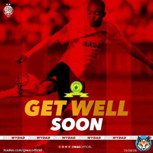 We wish a good recovery to Thapelo #Morena player of @Masandawana   Get well soon   #DimaWYDAD