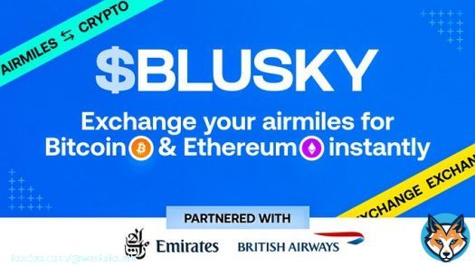 It's coming! A game-changing token with a real utility.  Exchange your airmiles to BTC & ETH instantly.  #BLUSKY #Aviation #Ethereum #Bitcoin #web3 #Crypto