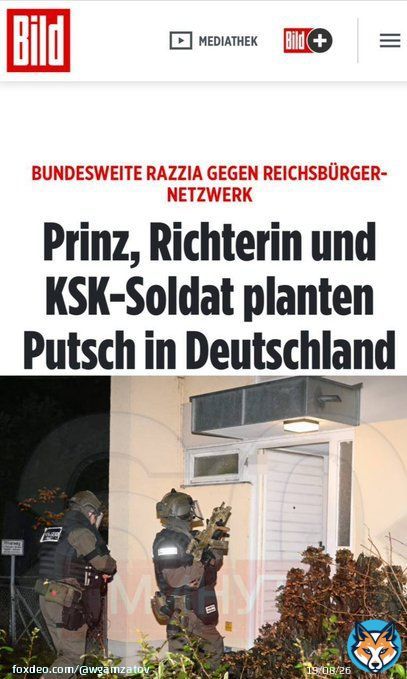 Bild пишет, что в Германии предотвратили госпереворот: &laquo;137 обысков утром 7 декабря прошли одновременно в одиннадцати федеральных землях Германии в связи с подготовкой насильственного свержения властей. Было обнаружено 52 подозреваемых и задержано 25 террористов&raquo;&hellip;