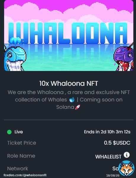 10x Free Whaloona NFTs raffle is live on atlas3.