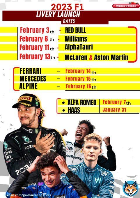 We now have the car livery launch dates for all 10 F1 teams.  Ironically,  Haas being the last team to announce its launch plans, will be the first F1 team to share its 2023 F1 car Livery which kicks off next Tuesday.  #F1 #HaasF1 #Formula1 #FormulaO