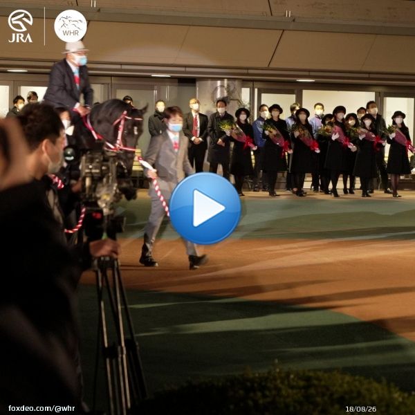 This still brings a tear   Last year's Japan Cup winner CONTRAIL, ridden by trainer Yoshito Yahagi, farewelled by Japanese racing fans in a retirement ceremony at Tokyo Racecourse!  #JapanCup #コントレイル #競馬 #ジャパンカップ