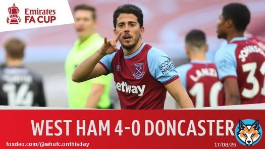 A comfortable FA Cup victory for  @WestHam  #OnThisDay in 2021, beating @drfc_official 4-0 at the London Stadium. #WHUFC goals were scored by @pablofornals, @Yarmolenko_7, @dapo_afolayan & an Andy Butler own goal #OTD