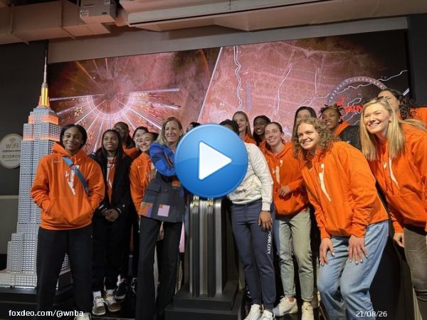 First stop: Empire State Building   The 2023 #WNBADraft is tonight at 7pm/ET and the draftees got to light the Empire State Building orange