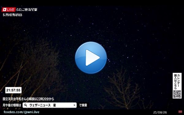 ふたご座流星群  野辺山からのライブ   21:57 特大の流星が流れました