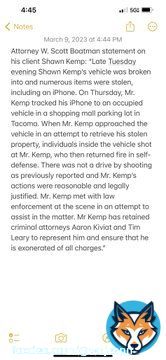 Attorney Scott Boatman statement on his client Shawn Kemp: