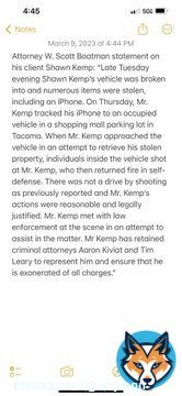 Attorney Scott Boatman statement on his client Shawn Kemp: