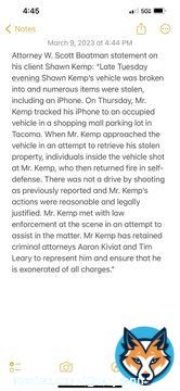 Attorney Scott Boatman statement on his client Shawn Kemp: