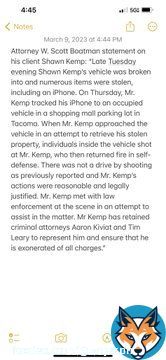 Attorney Scott Boatman statement on his client Shawn Kemp: