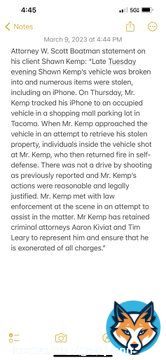 Attorney Scott Boatman statement on his client Shawn Kemp: