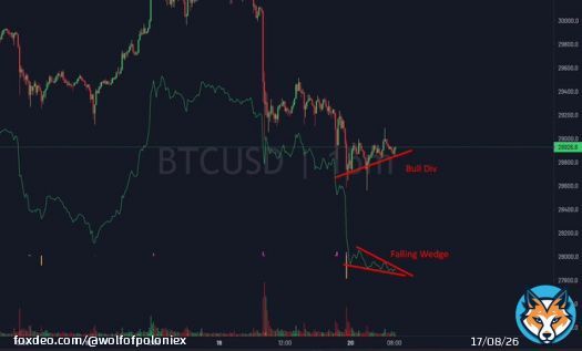 Bounce on #bitcoin inc.  Bullish Divergence + Falling Wedge on CVD. Market is oversold.  Note: I am not trading this. I'm sitting in my swing shorts.