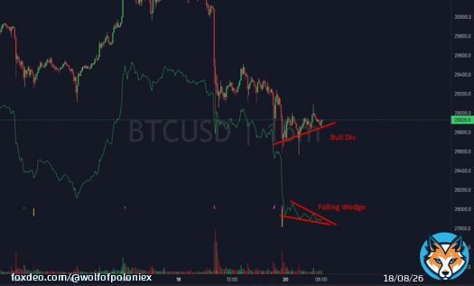 Bounce on #bitcoin inc.  Bullish Divergence + Falling Wedge on CVD. Market is oversold.  Note: I am not trading this. I'm sitting in my swing shorts.