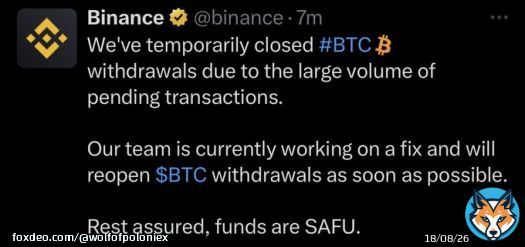 Billions of dollars have been withdrawn from Binance while the price of Bitcoin continues to plummet.  This is a big red flag. This sort of behavior happens during insolvency / legal risk.  To top it all off, withdrawals have stopped TWICE.  Play it safe and self-custody for now.