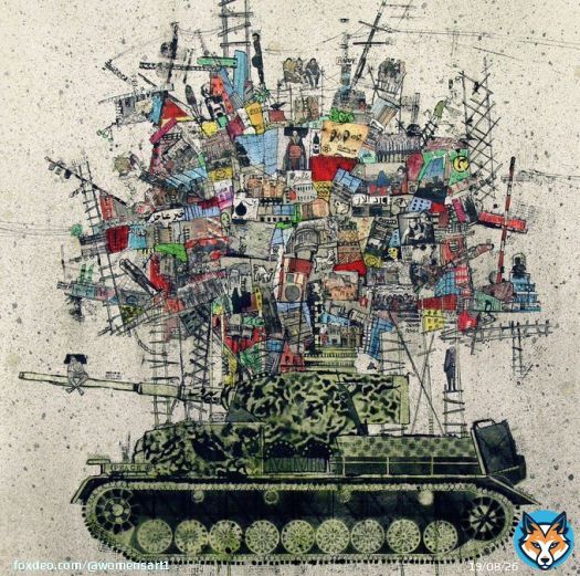 My city on a tank, 2015 by Lebanon born artist, Zena Assi who lives and works in Beirut #WomensArt