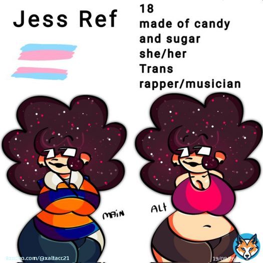 SONA REF!! Jess!! She can regenerate her injured parts since she's made of candy and sugar, she's edible too! She has an acid tounge so be careful!! That's why her hair is all sparkly!! Pinned to the profile :3 #myOC #ArtistOnTwitter #art #oc #doodledles #doodleart #doodle