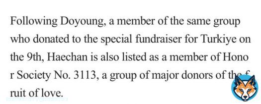 Haechan following doyoung as a member of honor society being no.3113, doyoung is member no. 3112 so they are side by side! Thank you boys for you generous donation that will help the victims of the earthquake