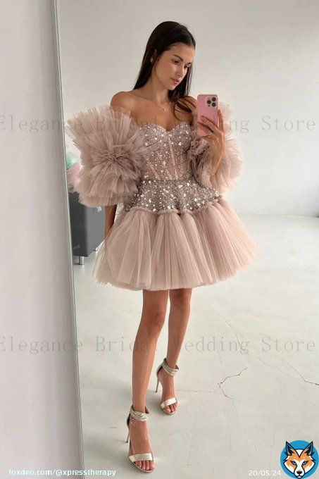 BUY HERE |  Modern Ruffles Puffy Sleeve Cocktail Party Dresses | Thanksgiving Outfits Women #fashionista #fashion #fashionable #fashionstyle #fashioninspo #fashiondesigner #outfitoftheday #outfitstyle #outfitpost #outfits #womenswear #women