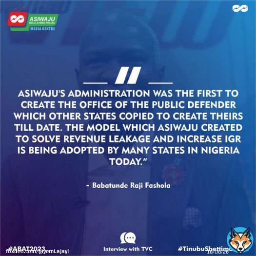 None of the other candidates have credible people who can defend them all day, This is Mr Fashola&rsquo;s words on marble, Asiwaju is the best man for the job.   #TinubuIsComing  #RenewedHope2023