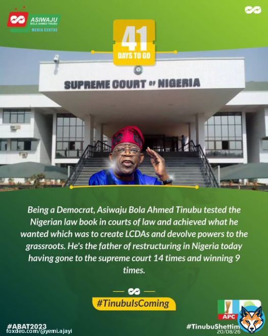 The Obasanjo that ignorant OBI&rsquo;dients worship today was confronted by @officialAbat . He stood against his regressive policies, winning the case in which LCDA&rsquo;s were created and power devolved to the grassroots. Asiwaju is the father of restructuring.   #TinubuIsComing