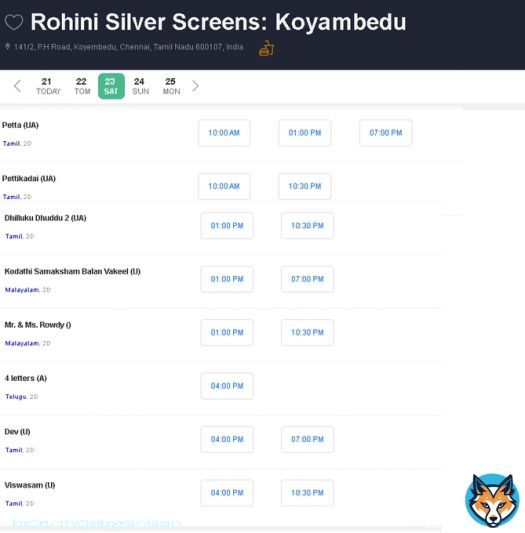 #petta having more shows than all others new releases like #DhillukuDhuddu2 #dev and old releases like #viswasam for this saturday at @RohiniSilverScr