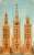 Different phases of the Giralda of Sevilla, Andaluc&iacute;a: on the left the original minaret (12th century), on the right its appearance after the earthquake (14th century) and in the center the current state with the top of the bell tower (16th ce
