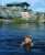 Tove Janssen, author of the Moomin books, swimming outside her summer cottage Klovharun in Pellinge, Finland.