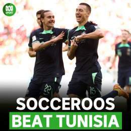 SOCCEROOS WIN.  THE FIRST VICTORY AT A WORLD CUP IN 12 YEARS.  1-0 OVER TUNISIA.  Live blog:    #TUNAUS
