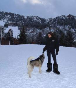 Photo by Abla Sofy \ud83e\udd0d on February 19, 2024. May be an image of 1 person, collie, wolf and snow.