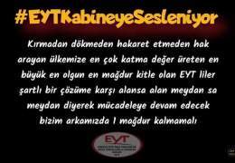 Kırmadan d&ouml;kmeden hakaret etmeden hak arayan &uuml;lkemize en &ccedil;ok katma değer &uuml;reten en b&uuml;y&uuml;k en olgun en mağdur kitle olan EYT liler şartlı bir &ccedil;&ouml;z&uuml;me karşı alansa alan meydan sa meydan diyerek m&uuml;cade