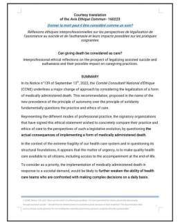 13 French healthcare organizations, representing 800,000 caregivers, stand against the legalization of administered death in France.   Find the summary of their joint opinion here   #MAID #AssistedSuicide #Euthanasia